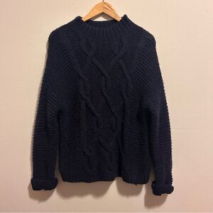 GAP M Women’s Navy Chunky Cable Knit Mock Turtleneck Wool Alpaca Blend Sweater